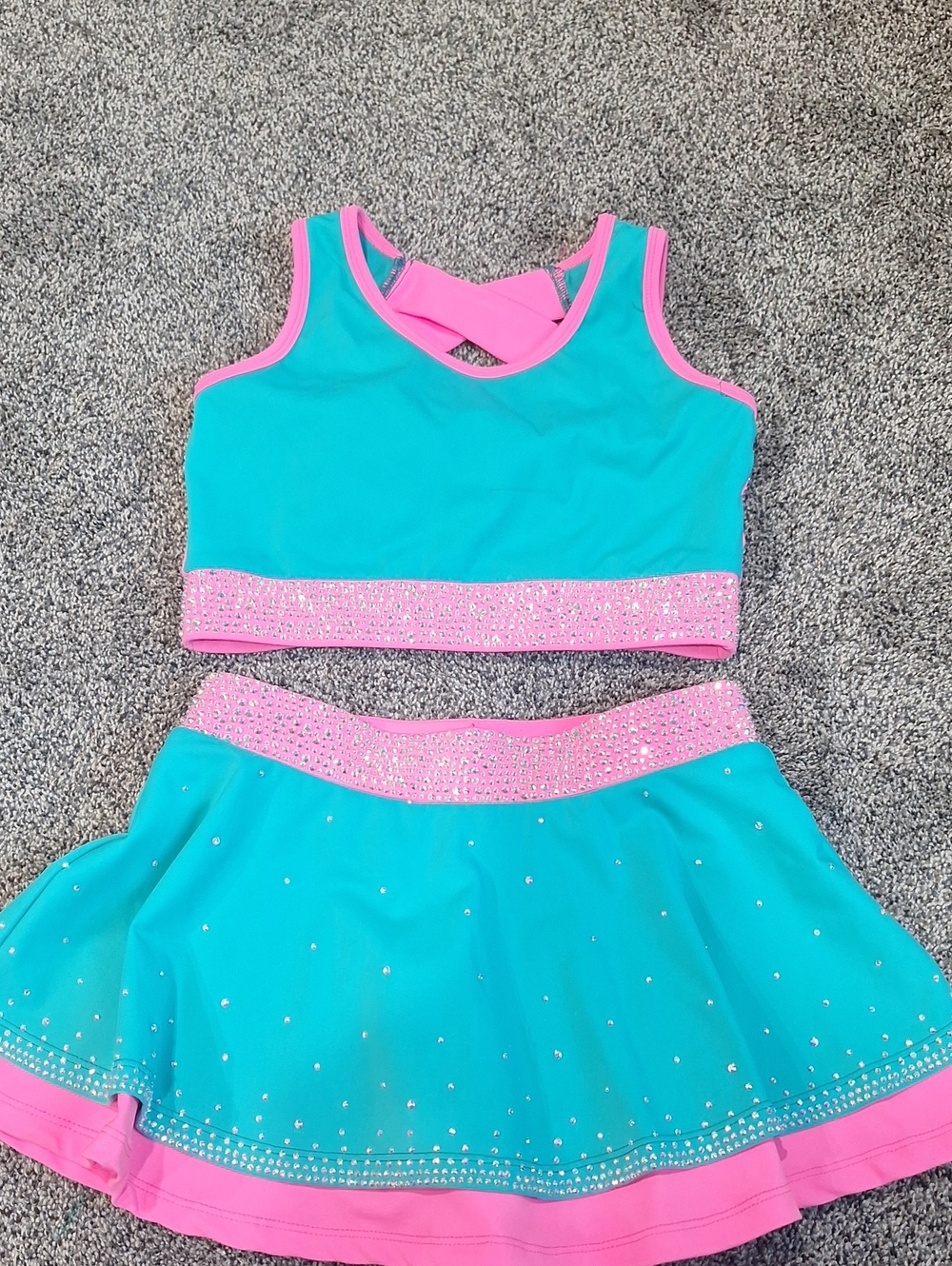 Turquoise and Pink Girls YM cheer Outfit